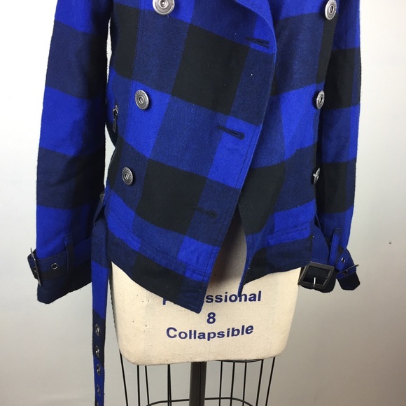 BB Dakota Plaid Black Blue Belt Jacket XS - Picture 3 of 8